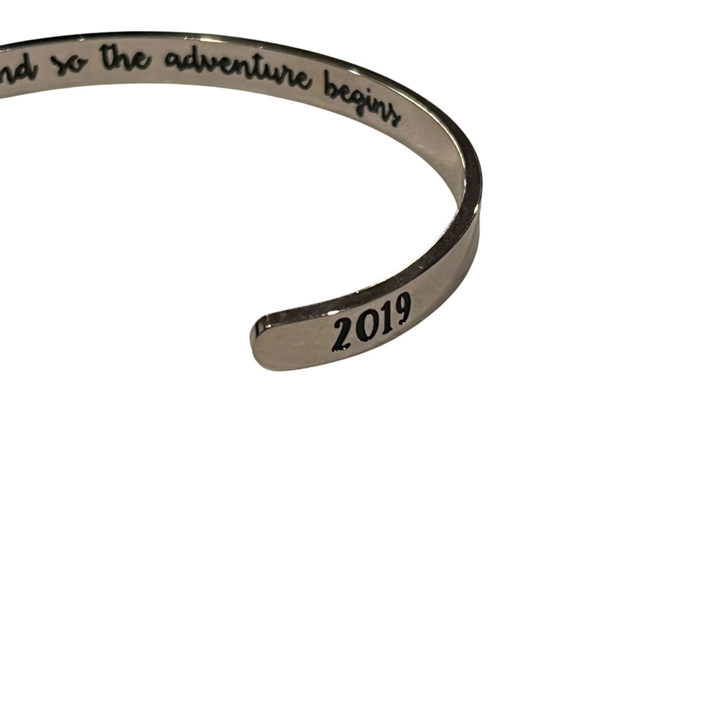 Graduation Bracelet Class Of 2019 Bangle "And So The Adventure Begins" Adjustable Cuff
