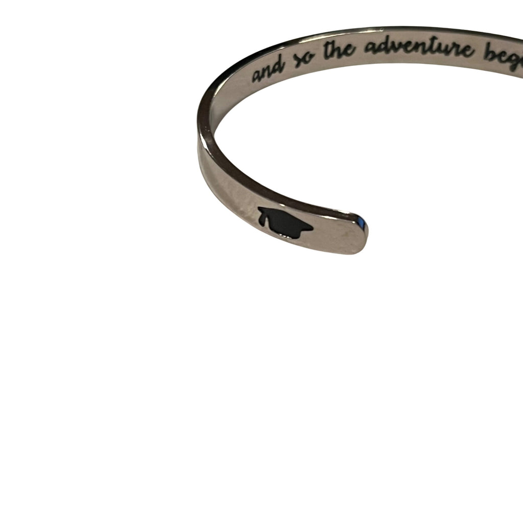Graduation Bracelet Class Of 2019 Bangle "And So The Adventure Begins" Adjustable Cuff