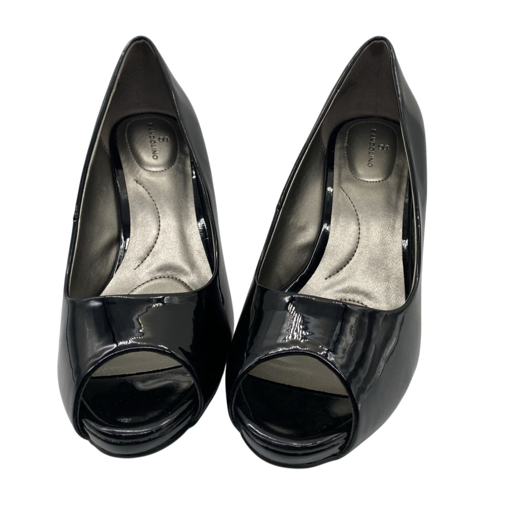 Bandolino Braina Black Patent Peep Toe Heels 9M 3” Stiletto Pumps Man-Made Upper