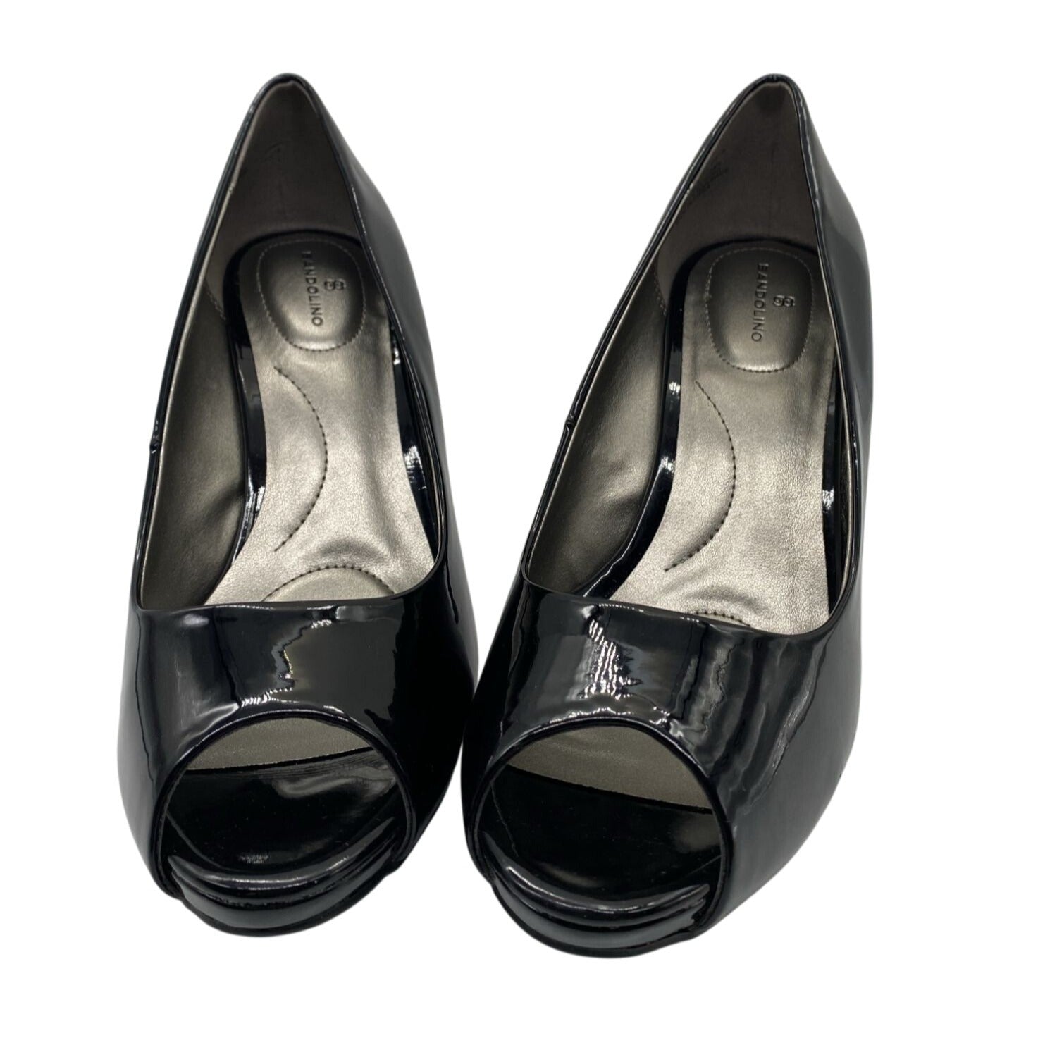 Bandolino Braina Black Patent Peep Toe Heels 9M 3” Stiletto Pumps Man-Made Upper