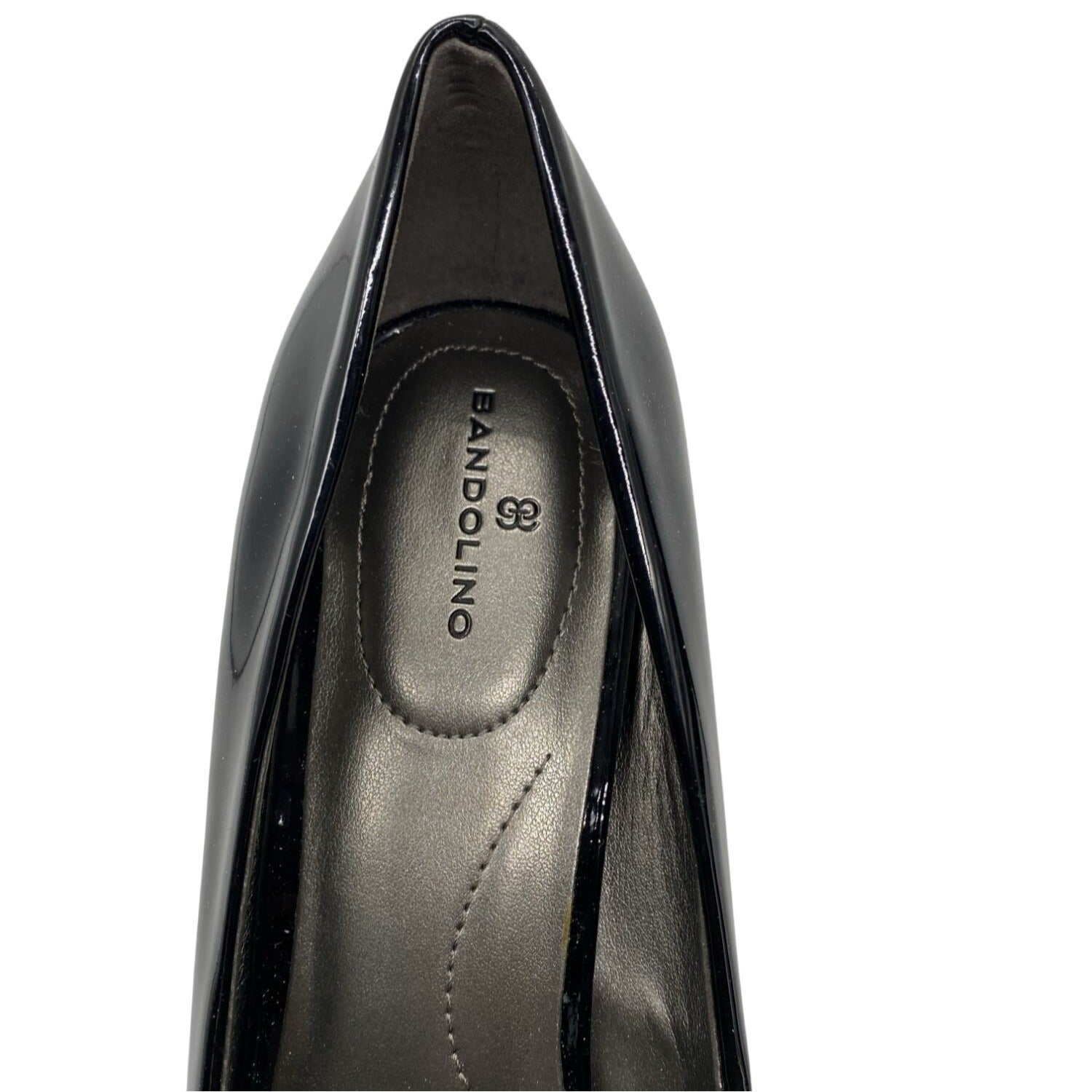 Bandolino Braina Black Patent Peep Toe Heels 9M 3” Stiletto Pumps Man-Made Upper