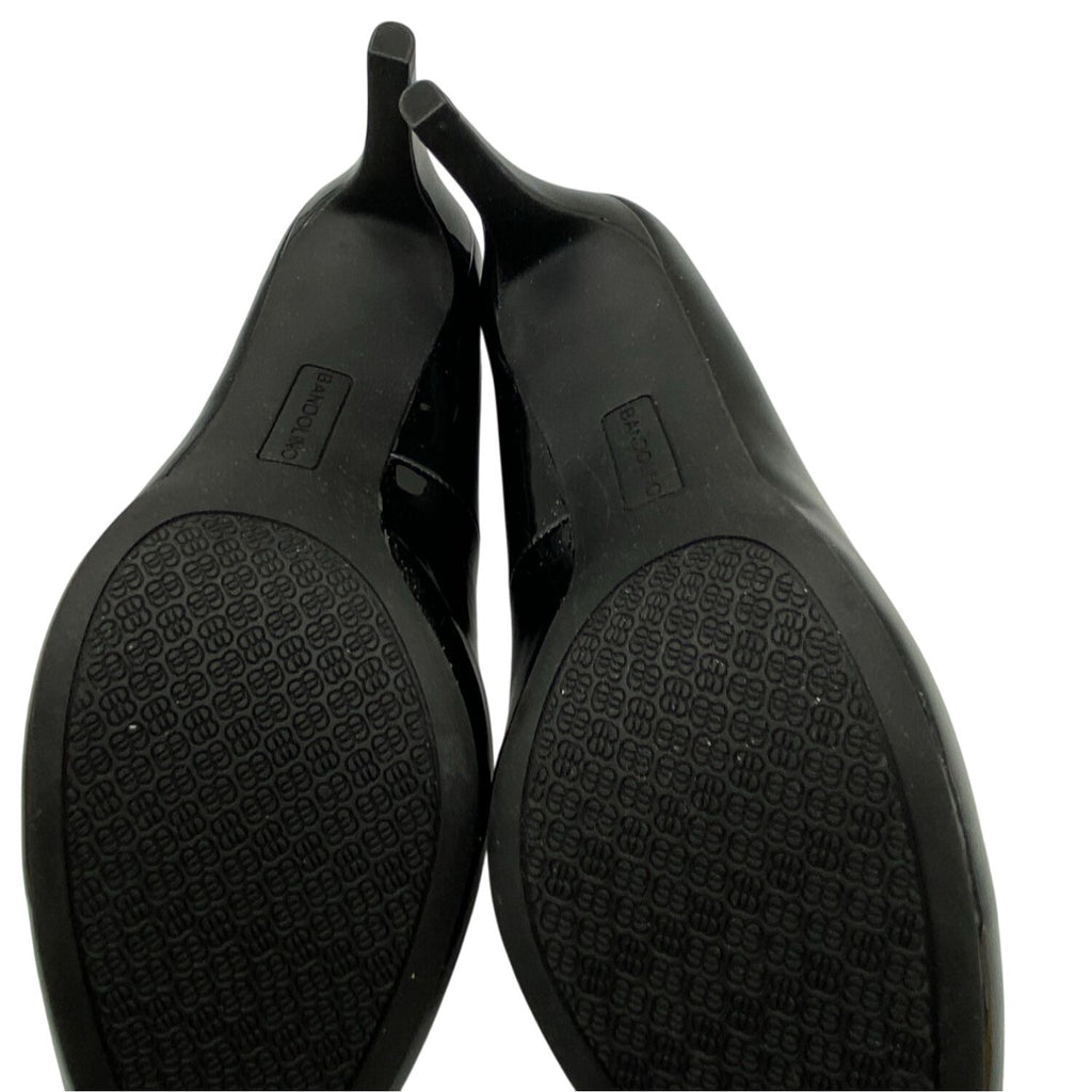 Bandolino Braina Black Patent Peep Toe Heels 9M 3” Stiletto Pumps Man-Made Upper