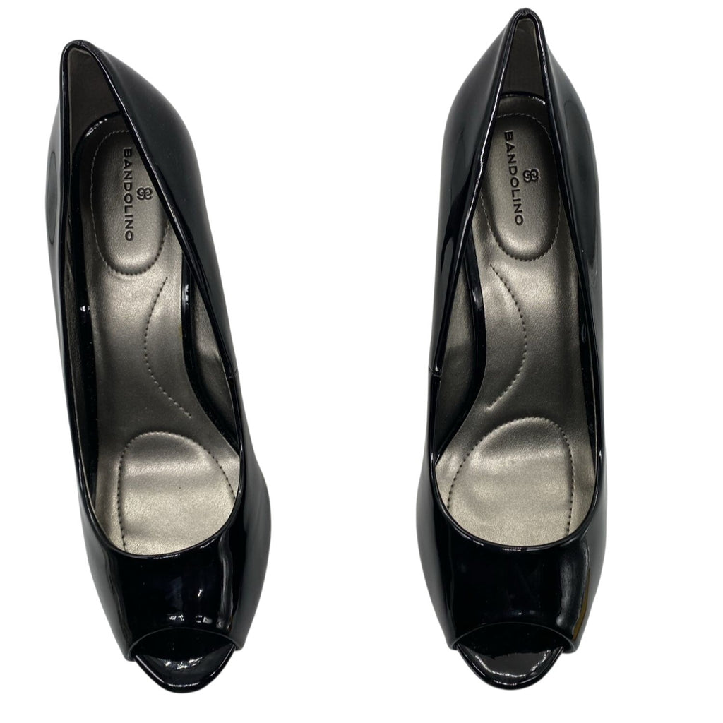 Bandolino Braina Black Patent Peep Toe Heels 9M 3” Stiletto Pumps Man-Made Upper