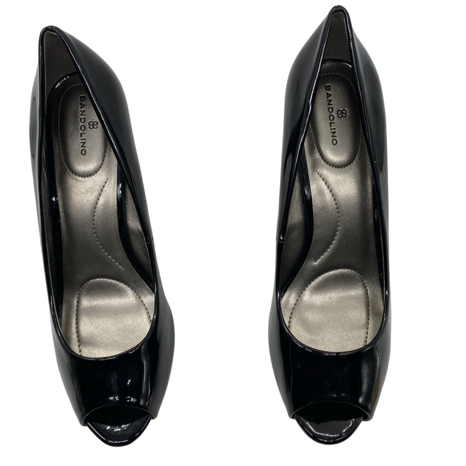 Bandolino Braina Black Patent Peep Toe Heels 9M 3” Stiletto Pumps Man-Made Upper