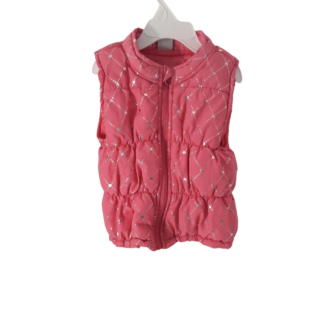 Healthtex Toddler Girls Pink Puffy Vest Size 3T Silver Heart Pattern