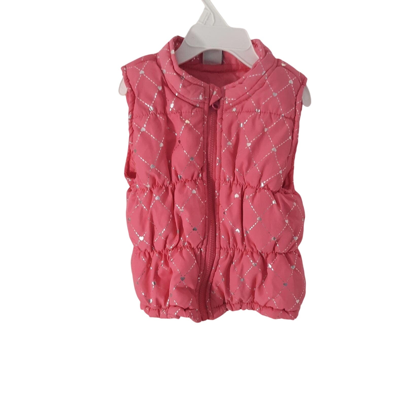 Healthtex Toddler Girls Pink Puffy Vest Size 3T Silver Heart Pattern