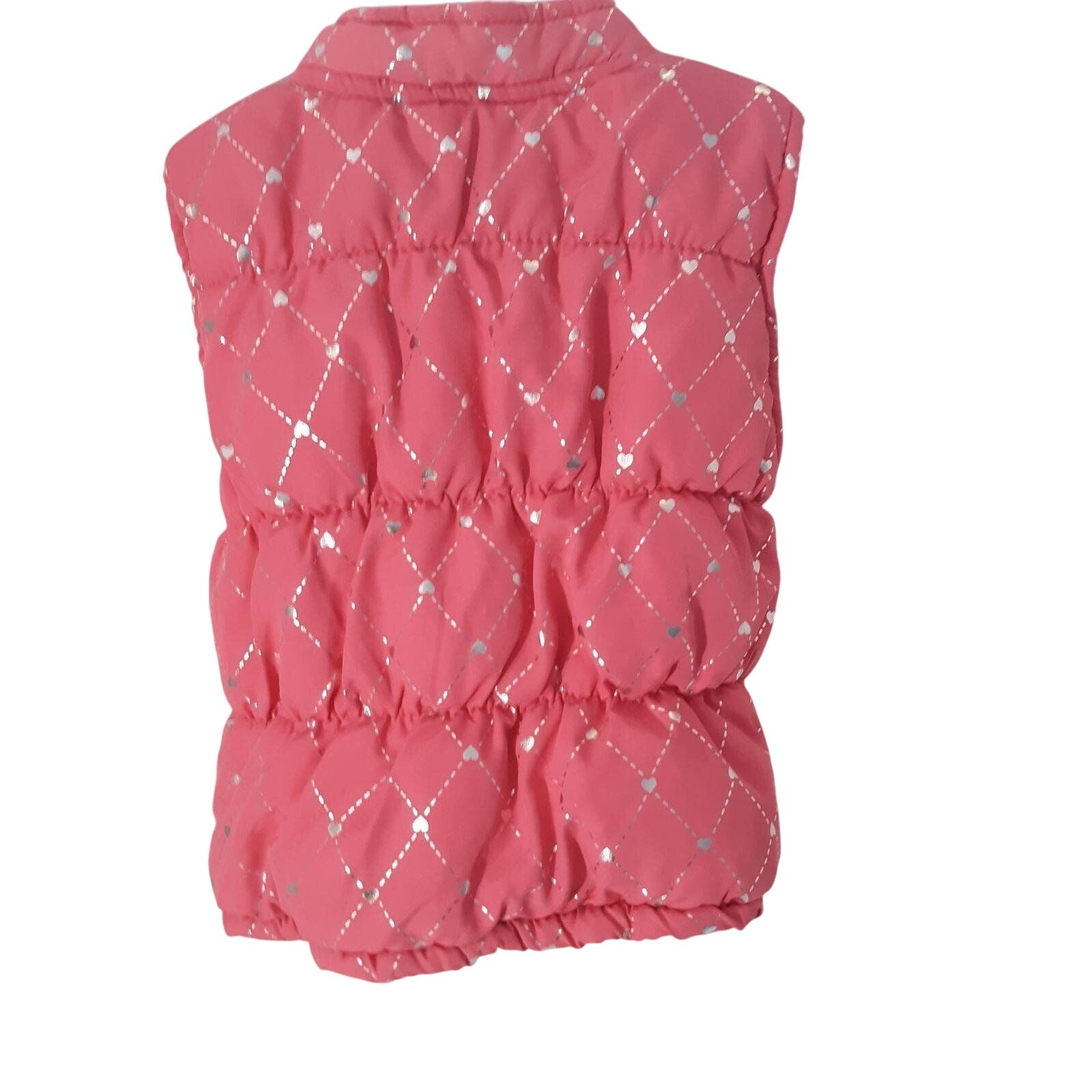 Healthtex Toddler Girls Pink Puffy Vest Size 3T Silver Heart Pattern