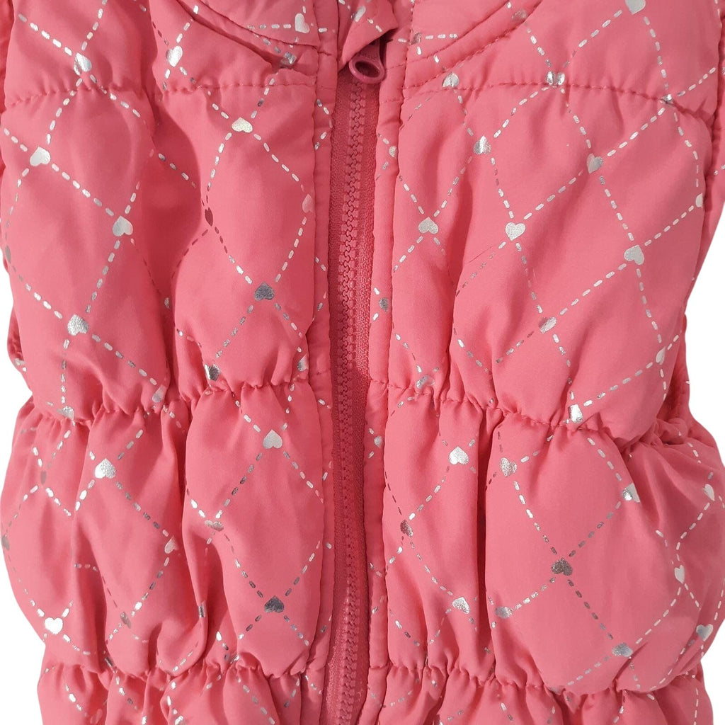 Healthtex Toddler Girls Pink Puffy Vest Size 3T Silver Heart Pattern