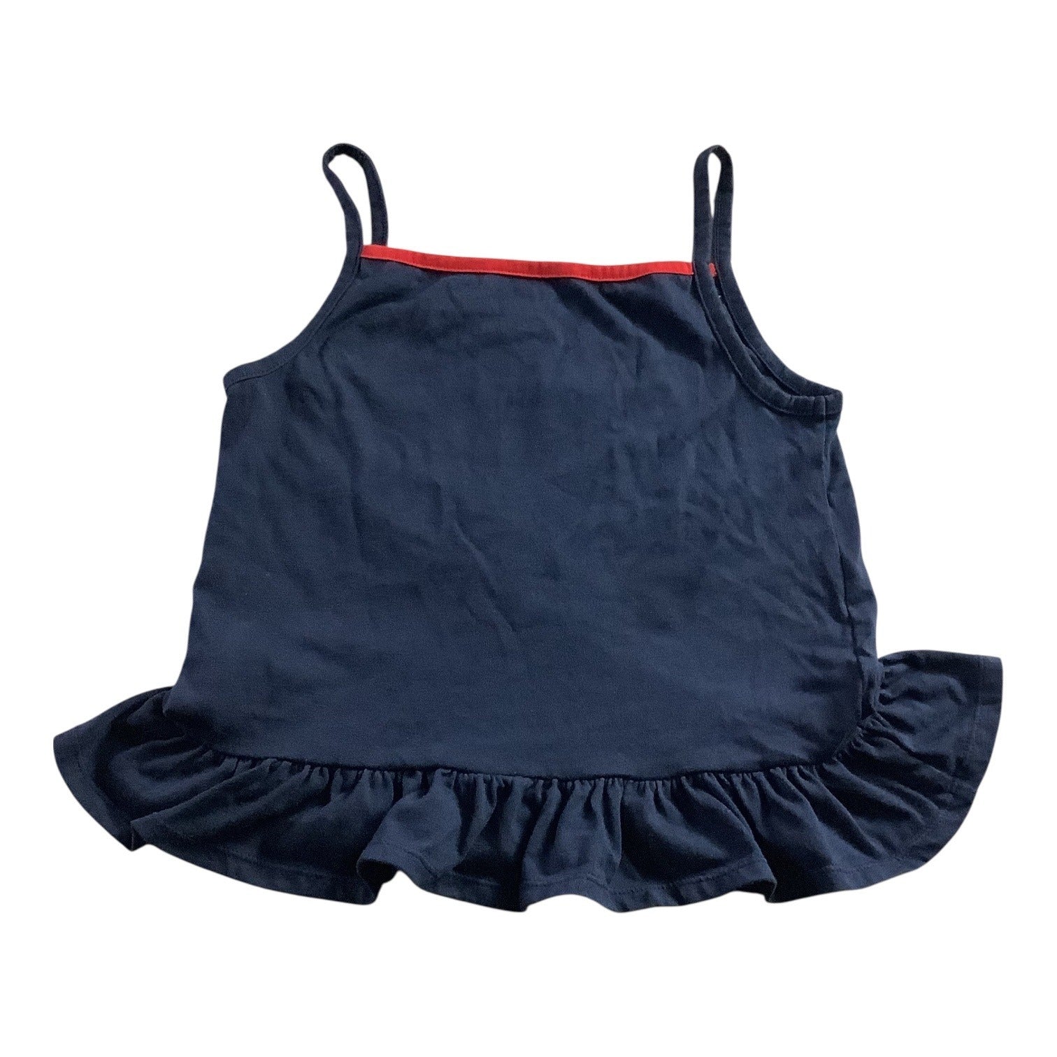 Tommy Hilfiger Girls Navy Tank Top With Ruffled Hem Size 8-10 Rainbow Print