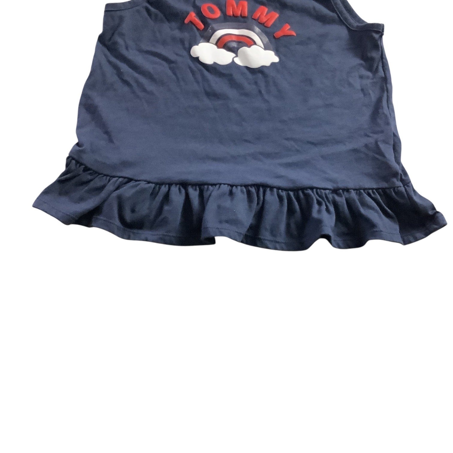 Tommy Hilfiger Girls Navy Tank Top With Ruffled Hem Size 8-10 Rainbow Print