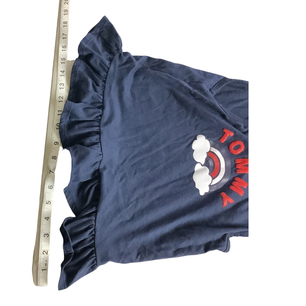 Tommy Hilfiger Girls Navy Tank Top With Ruffled Hem Size 8-10 Rainbow Print