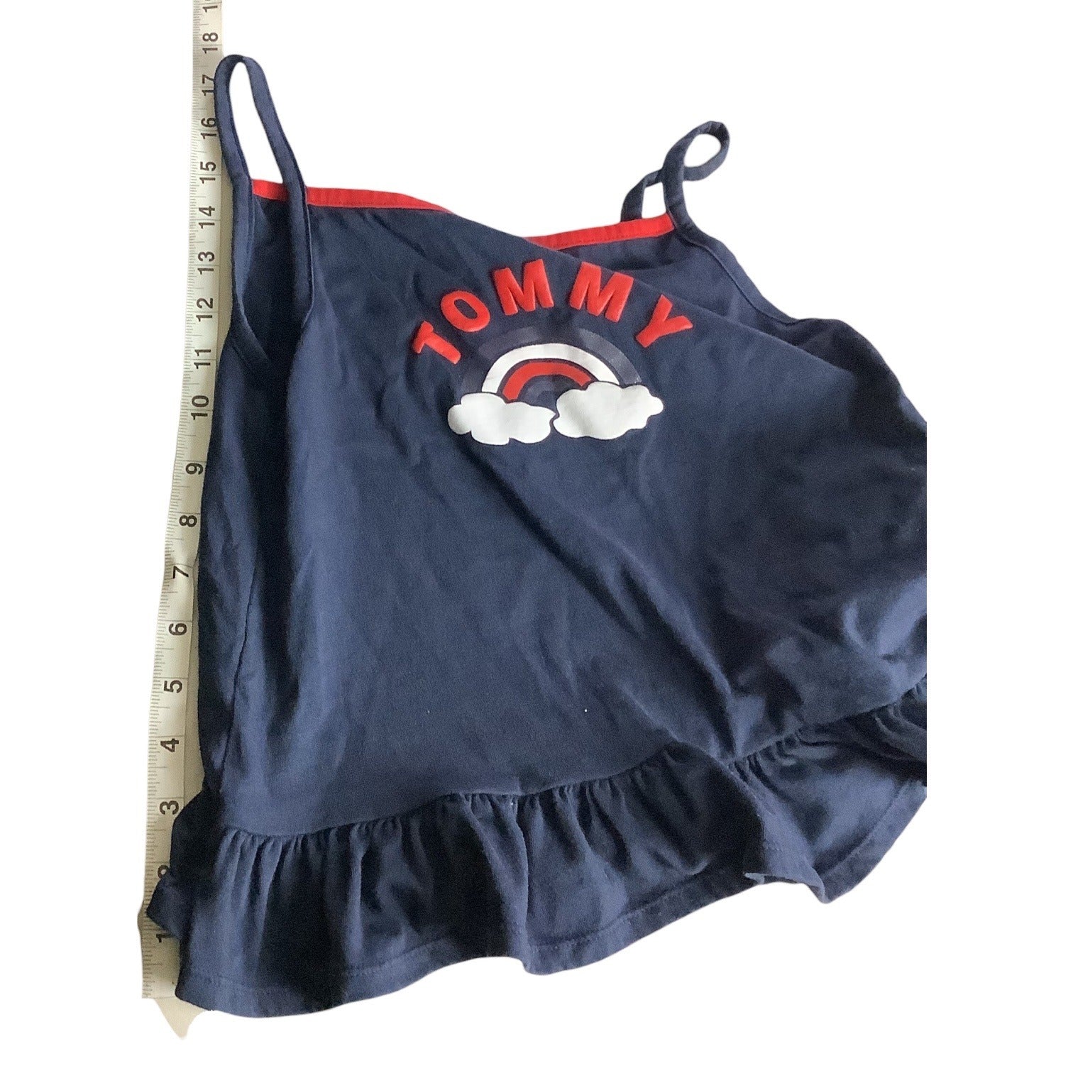 Tommy Hilfiger Girls Navy Tank Top With Ruffled Hem Size 8-10 Rainbow Print