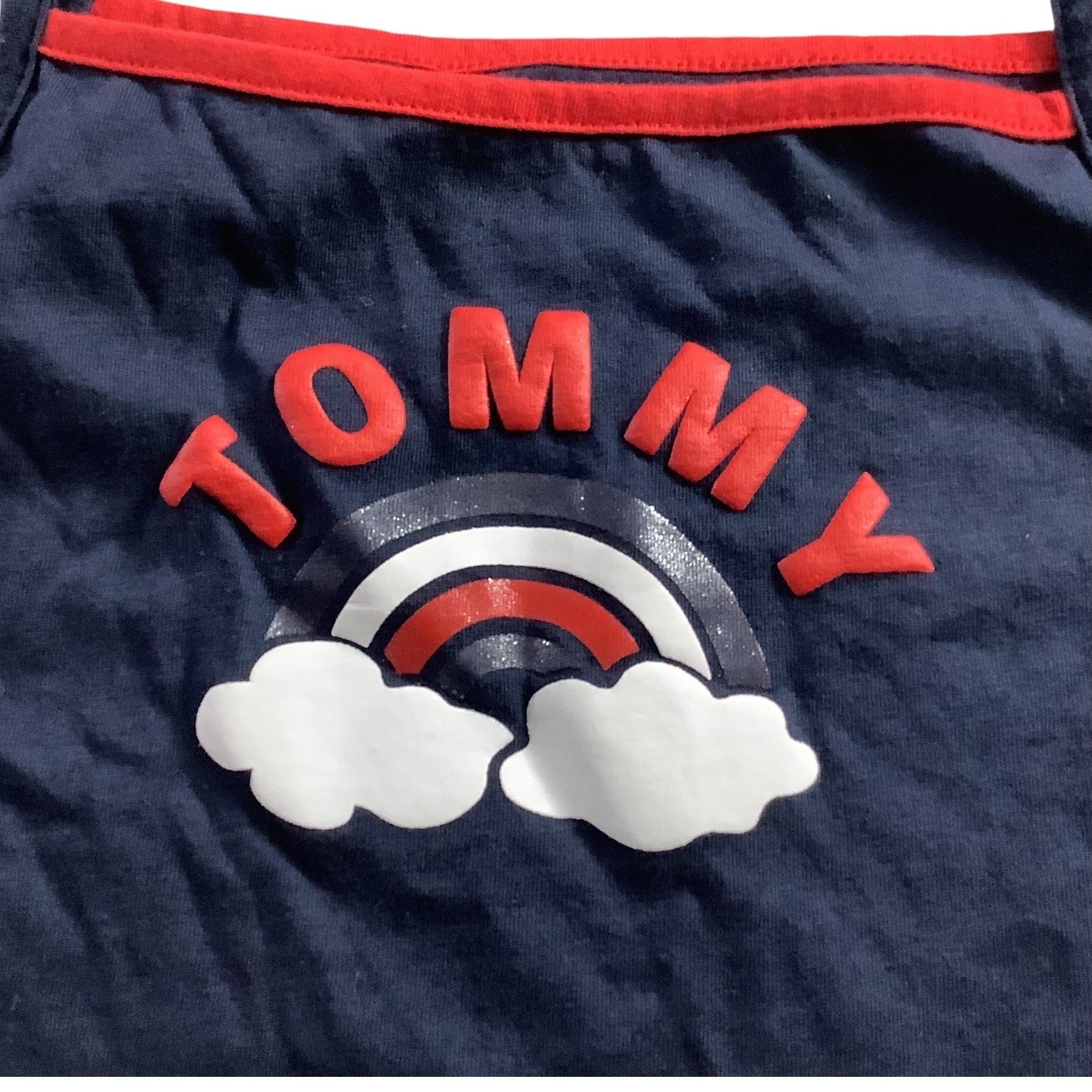 Tommy Hilfiger Girls Navy Tank Top With Ruffled Hem Size 8-10 Rainbow Print