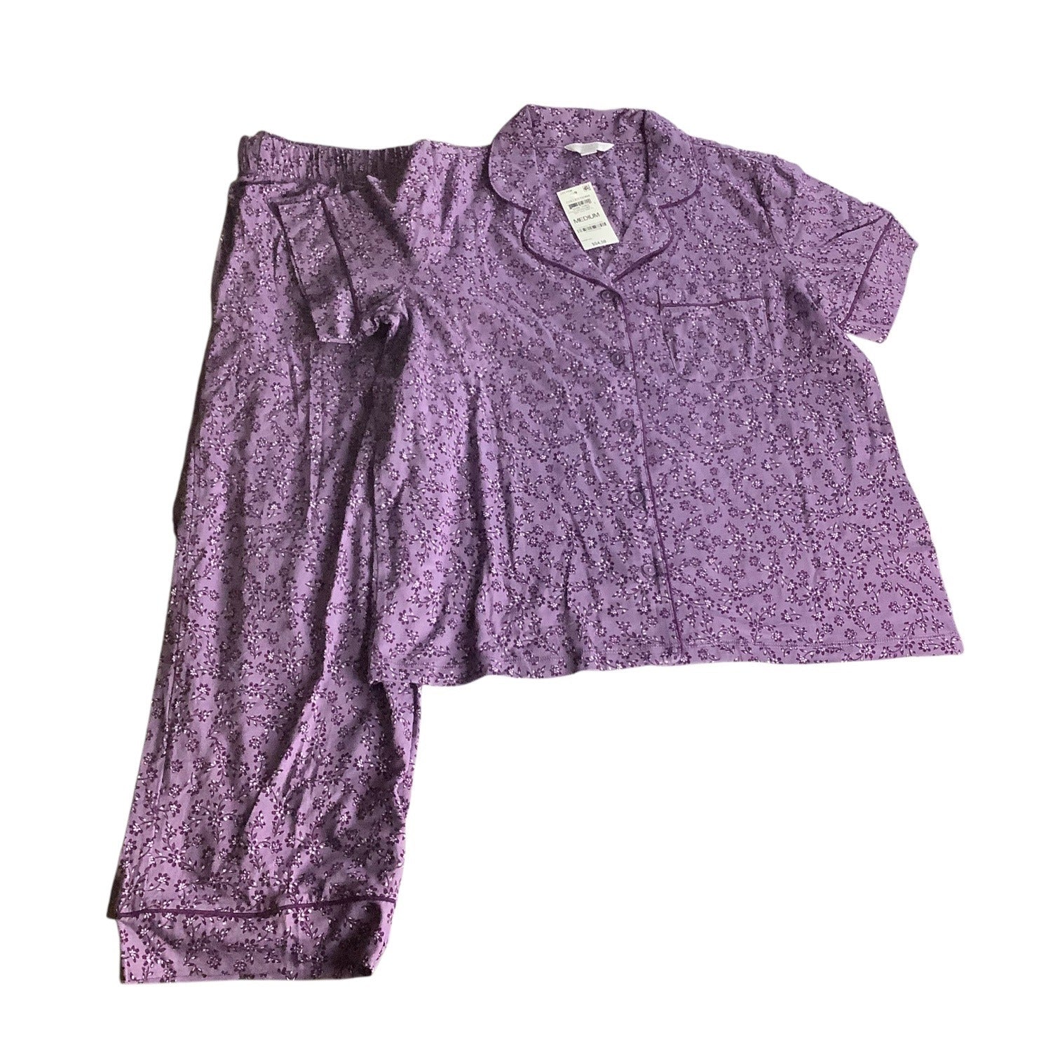 Charter Club Women's Notch Collar & Cropped Pajama Pants Set Floral Size M