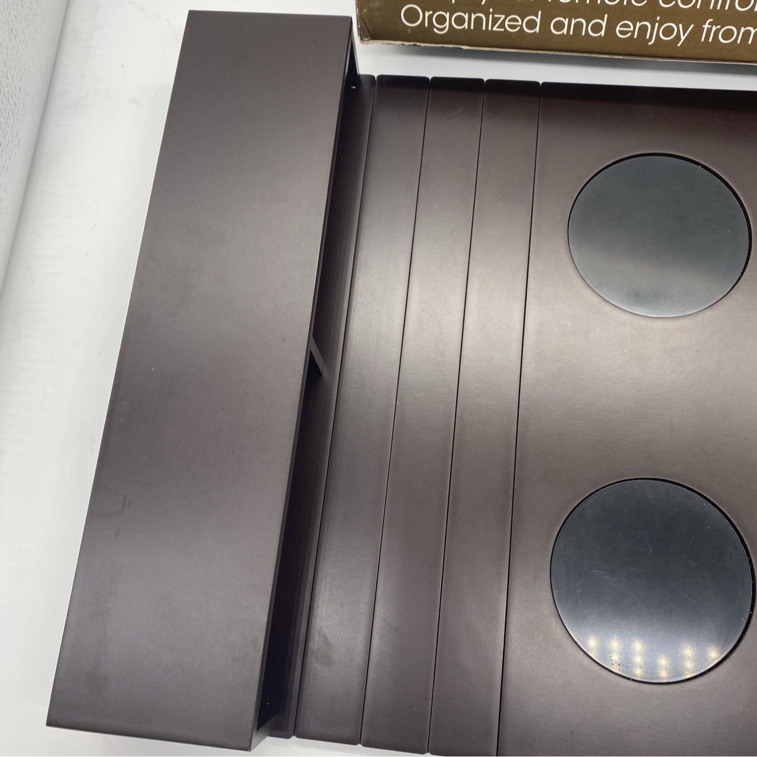 Meistar Sofa Couch Arm Tray Table With Cup Holder & Storage Pockets Dark Brown