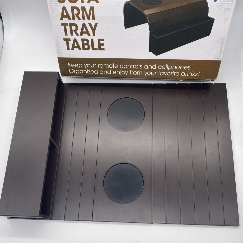 Meistar Sofa Couch Arm Tray Table With Cup Holder & Storage Pockets Dark Brown