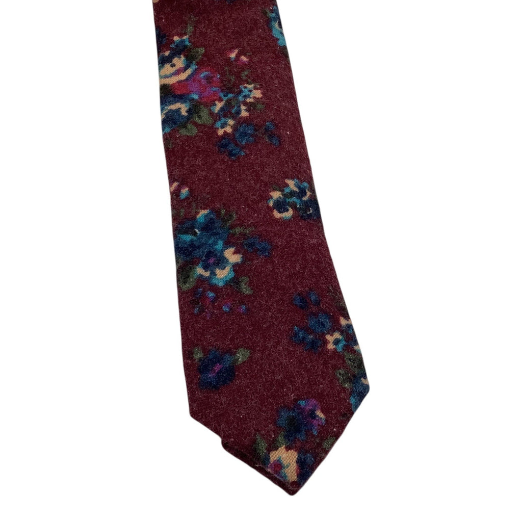 Skinny Tie Madness Mens Floral Neck Tie Burgundy Multicolor Cotton SKM3222