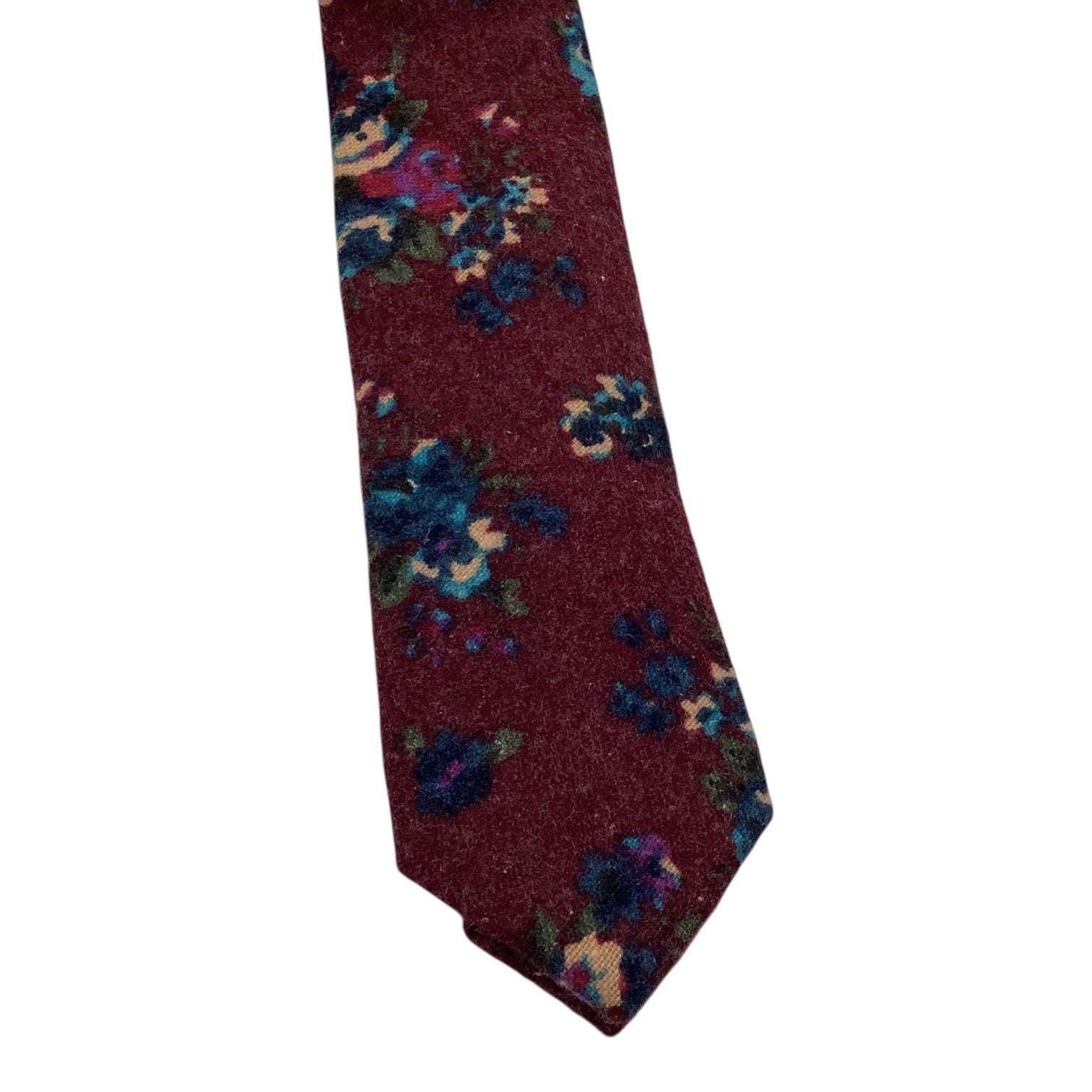 Skinny Tie Madness Mens Floral Neck Tie Burgundy Multicolor Cotton SKM3222