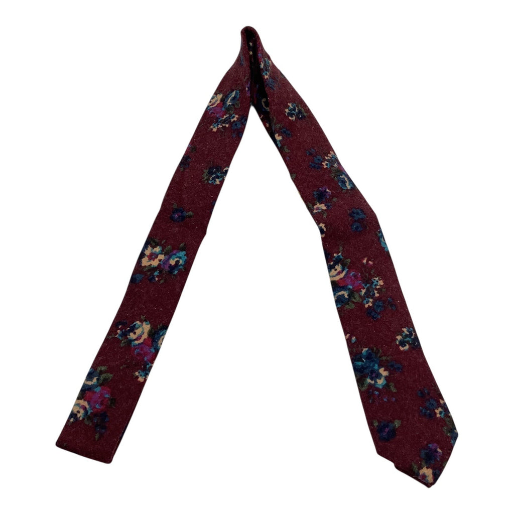 Skinny Tie Madness Mens Floral Neck Tie Burgundy Multicolor Cotton SKM3222