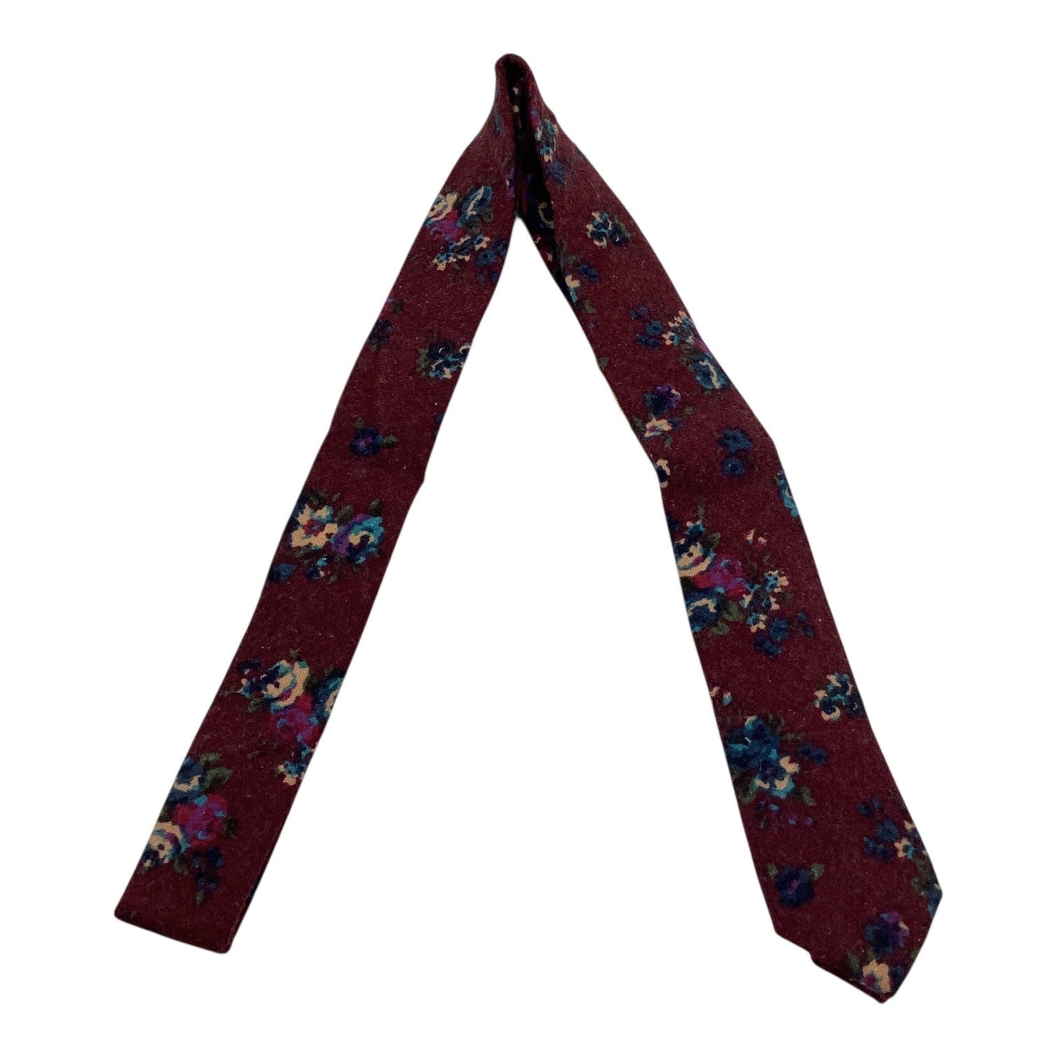 Skinny Tie Madness Mens Floral Neck Tie Burgundy Multicolor Cotton SKM3222