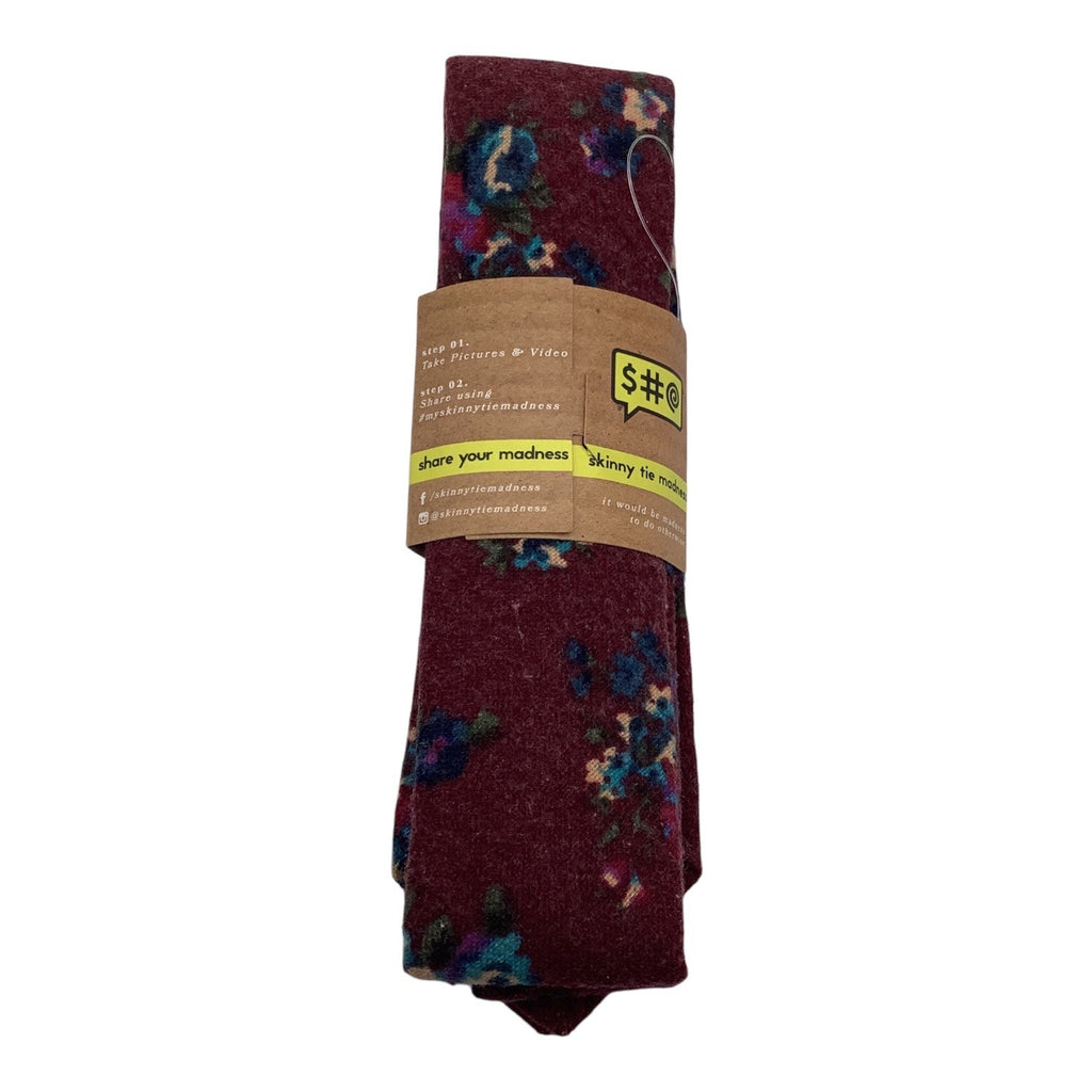 Skinny Tie Madness Mens Floral Neck Tie Burgundy Multicolor Cotton SKM3222