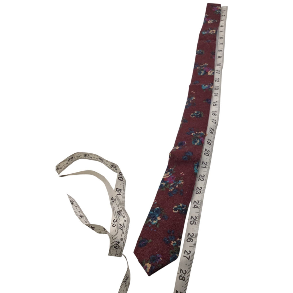 Skinny Tie Madness Mens Floral Neck Tie Burgundy Multicolor Cotton SKM3222