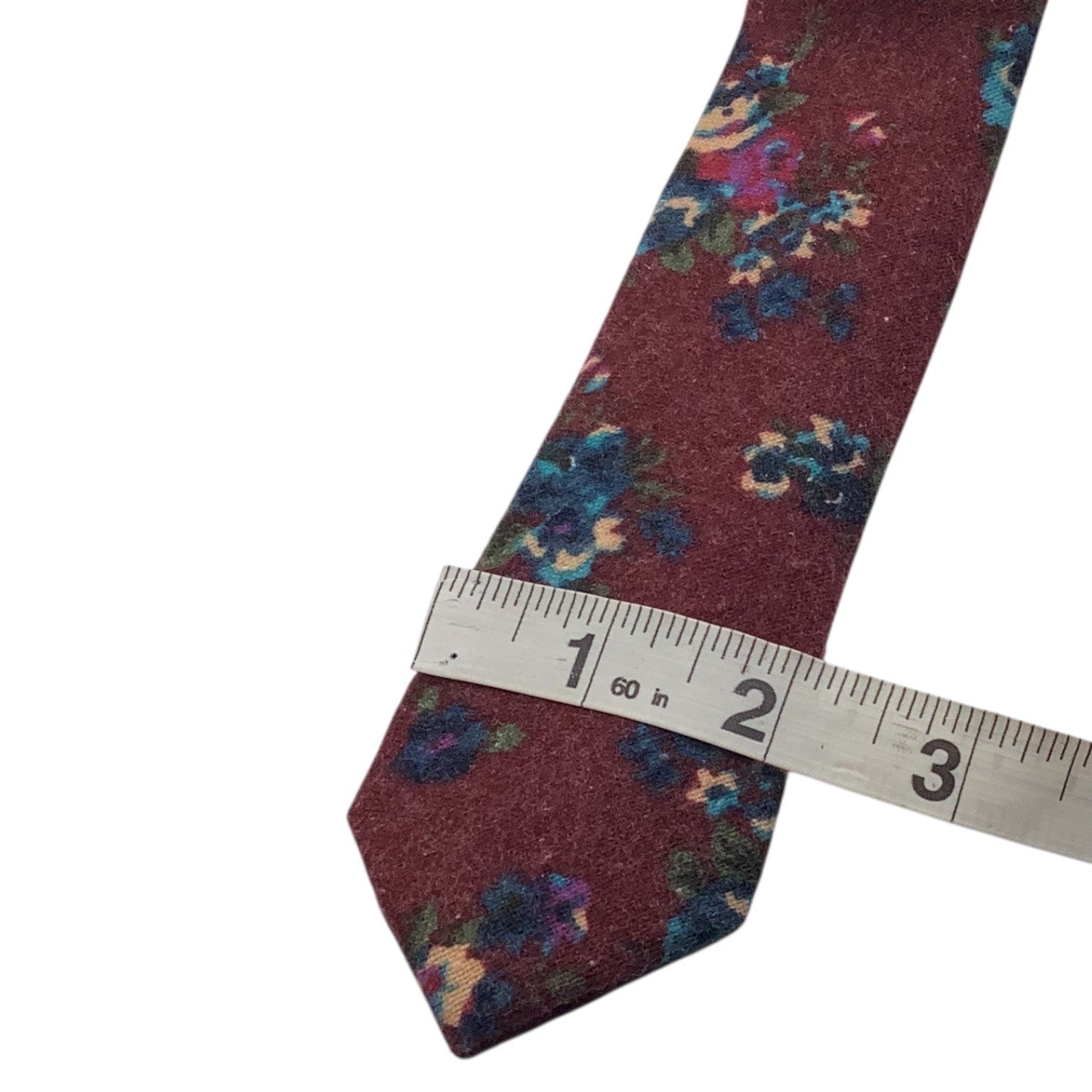 Skinny Tie Madness Mens Floral Neck Tie Burgundy Multicolor Cotton SKM3222
