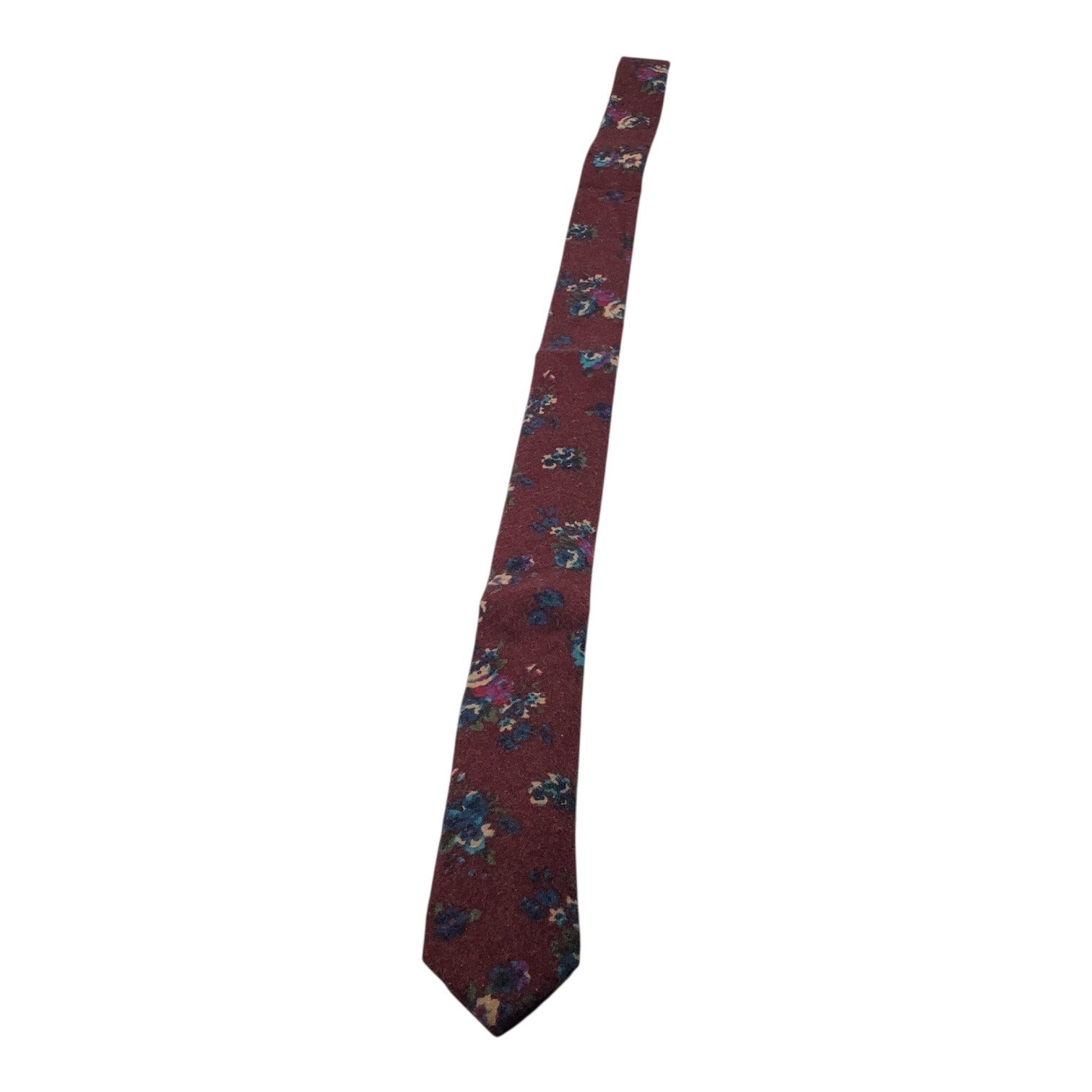 Skinny Tie Madness Mens Floral Neck Tie Burgundy Multicolor Cotton SKM3222