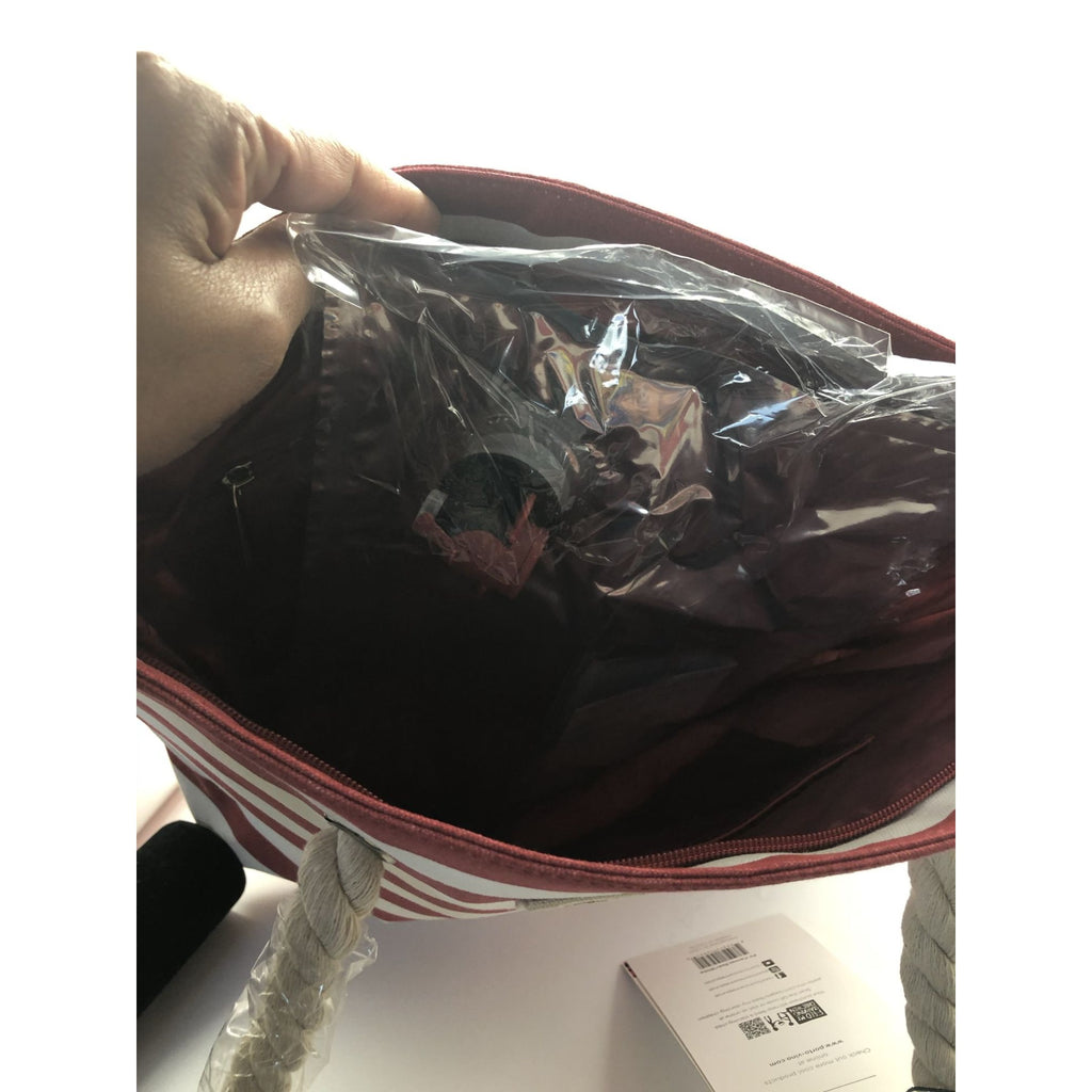 PortoVino Beach Wine Tote Red White Stripe Bag W/ Hidden Insulated Compartment
