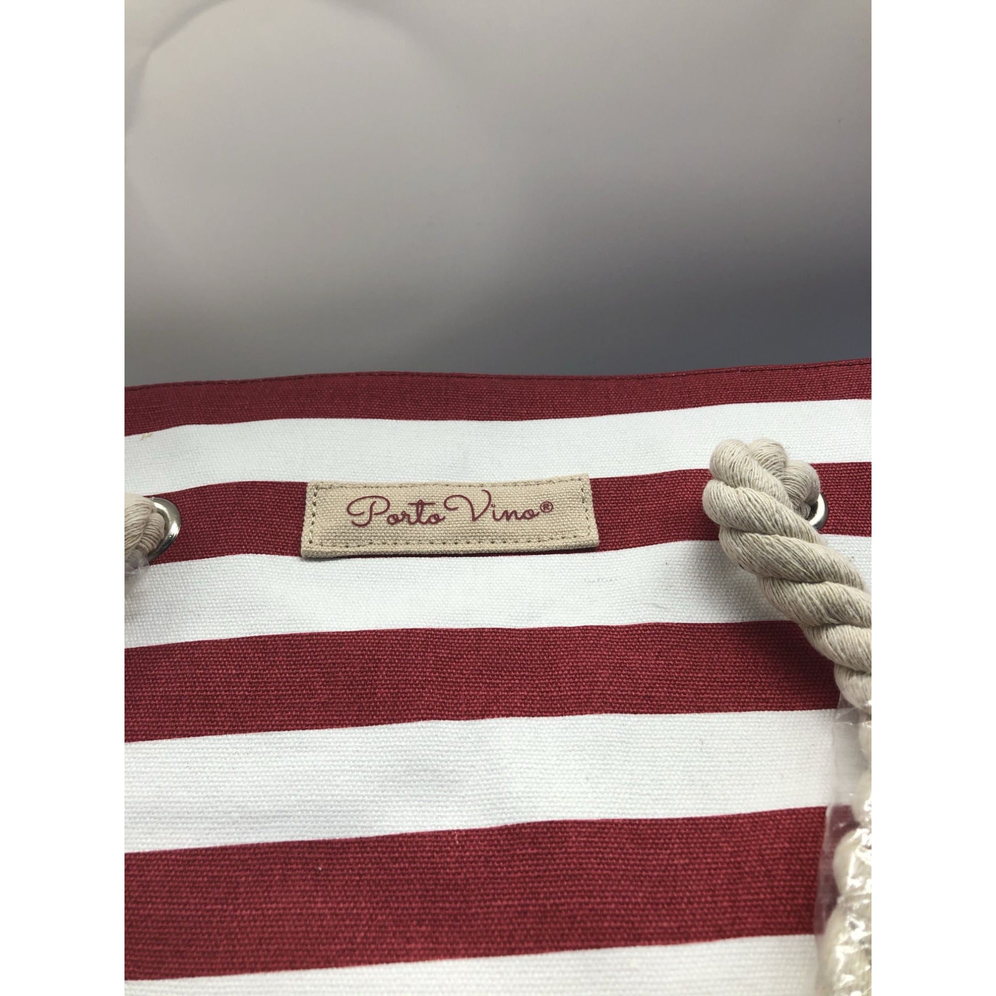 PortoVino Beach Wine Tote Red White Stripe Bag W/ Hidden Insulated Compartment