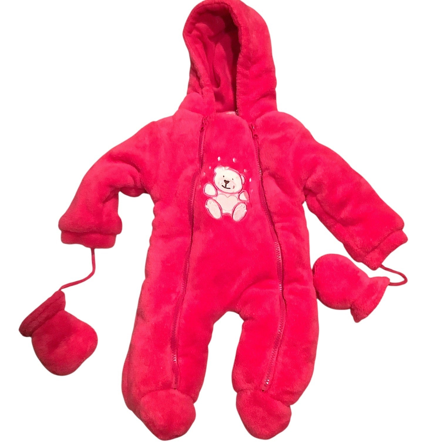 Take Me Home By C.I Baby Girls Pink Hooded Snowsuit With Mittens Size 3/6M Bear Design