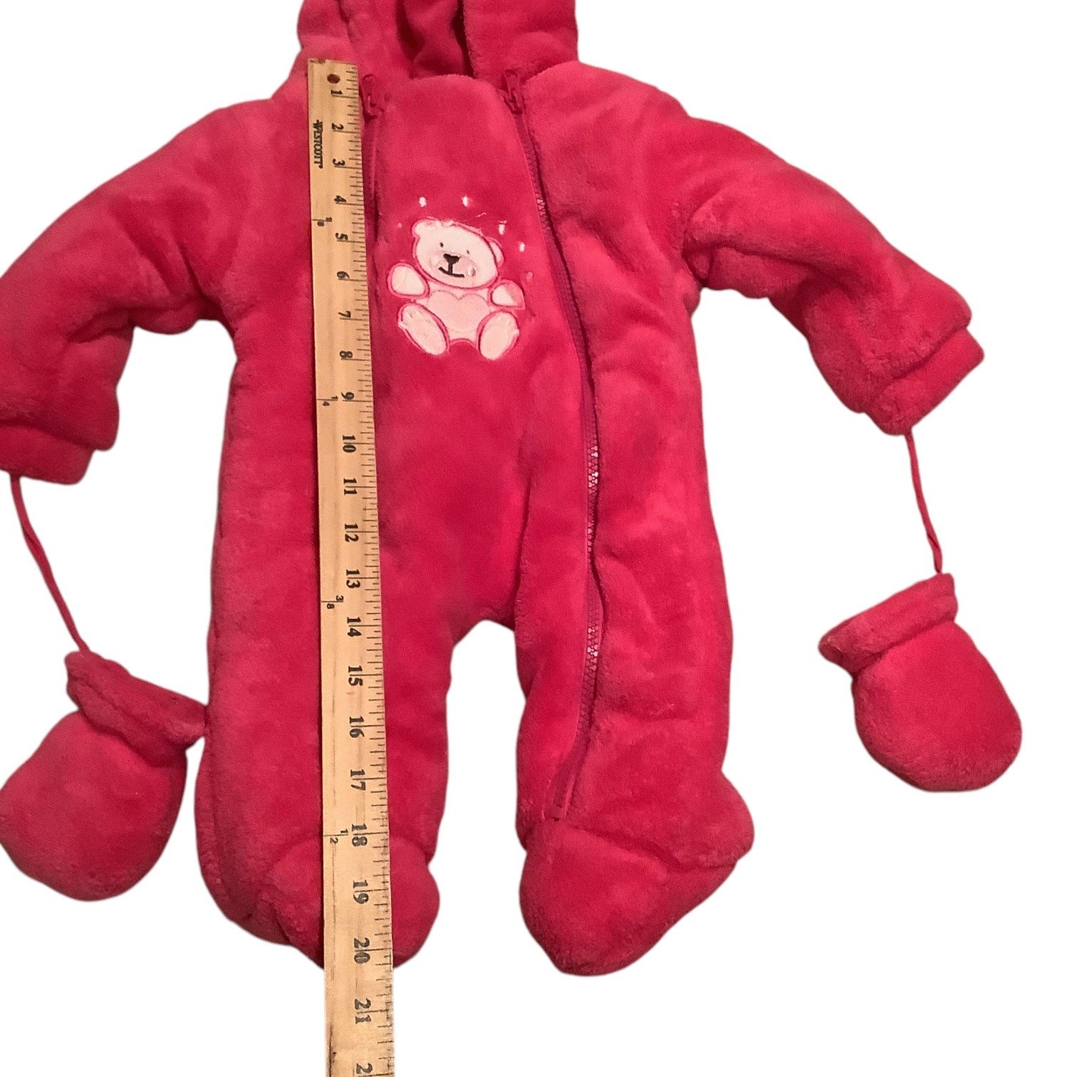 Take Me Home By C.I Baby Girls Pink Hooded Snowsuit With Mittens Size 3/6M Bear Design