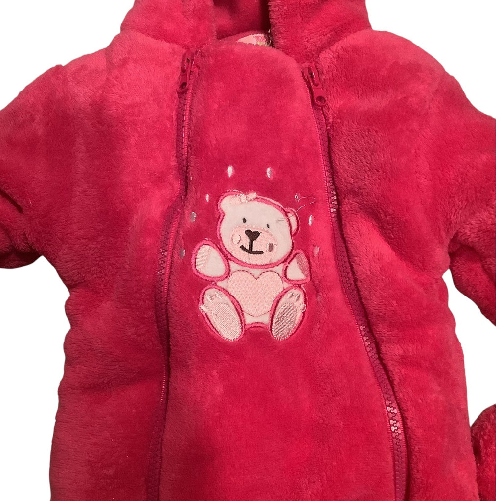 Take Me Home By C.I Baby Girls Pink Hooded Snowsuit With Mittens Size 3/6M Bear Design