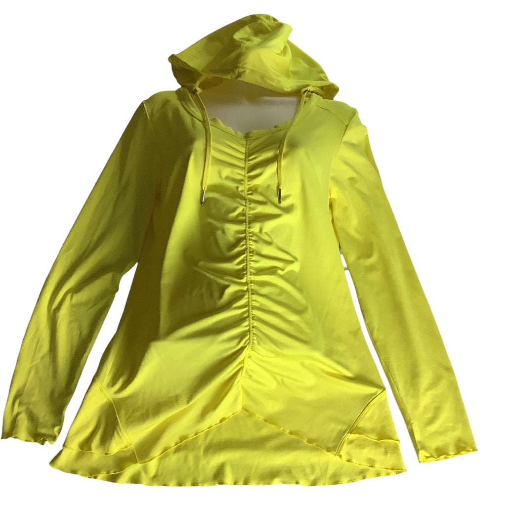 Calvin Klein Performance Quick Dry Womens Yellow Hooded Long Sleeve Ruched Top M