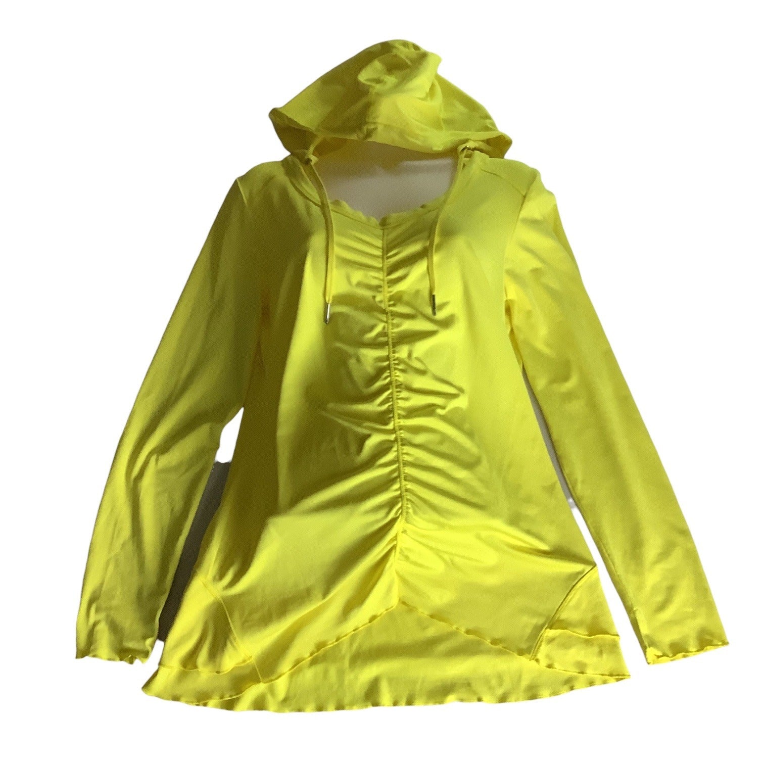 Calvin Klein Performance Quick Dry Womens Yellow Hooded Long Sleeve Ruched Top M