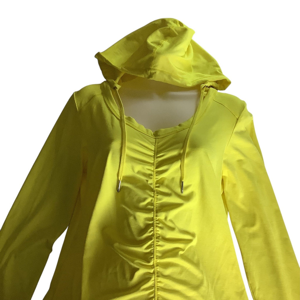 Calvin Klein Performance Quick Dry Womens Yellow Hooded Long Sleeve Ruched Top M
