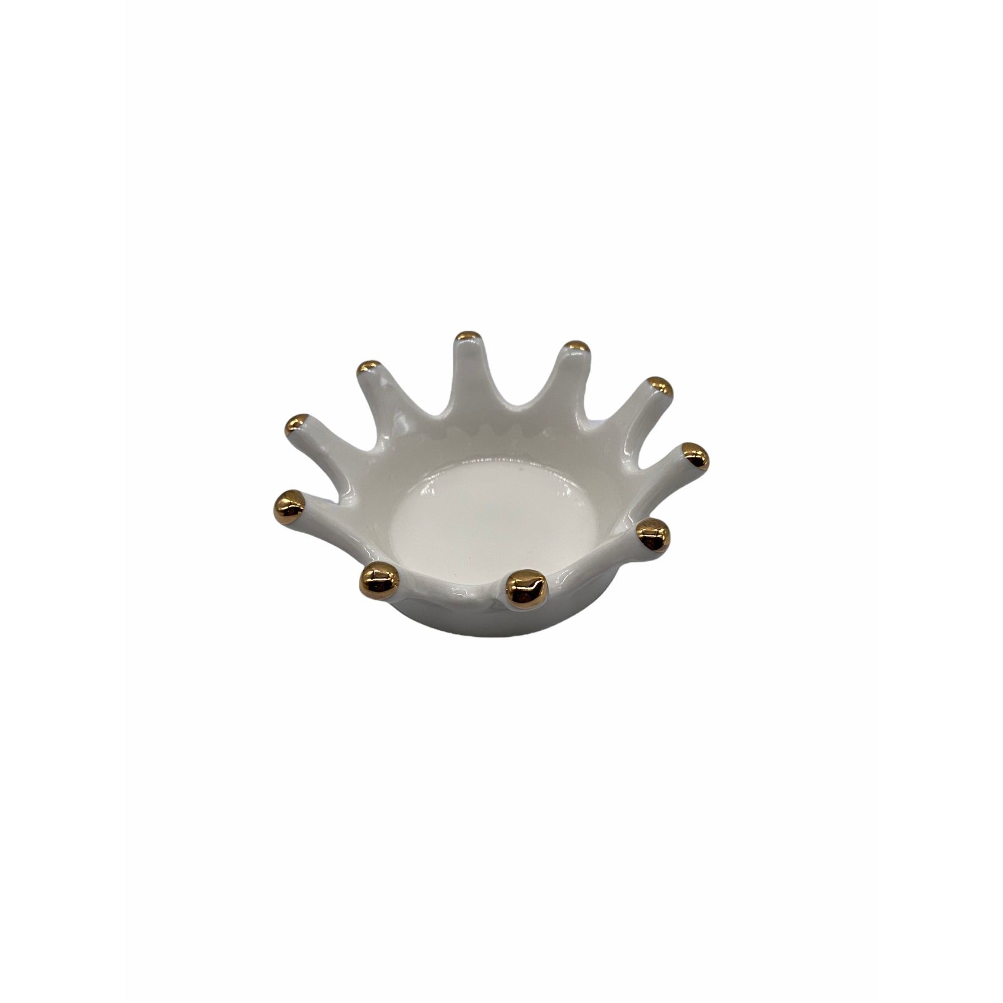 Ceramic CrownShaped Jewelry Dish White & Gold Decorative & Functional Design