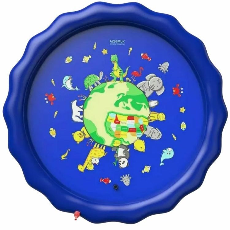 Azssmuk Childrens Fountain Mat Sprinkler Animal Kingdom Splash Pad Blue