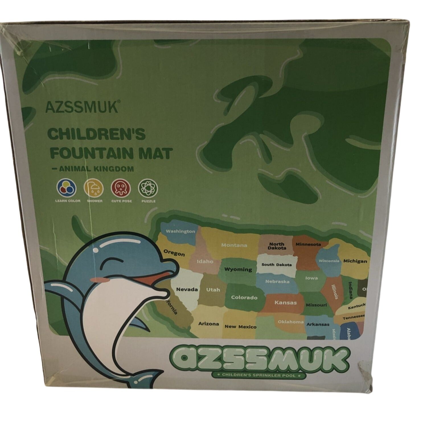 Azssmuk Childrens Fountain Mat Sprinkler Animal Kingdom Splash Pad Blue