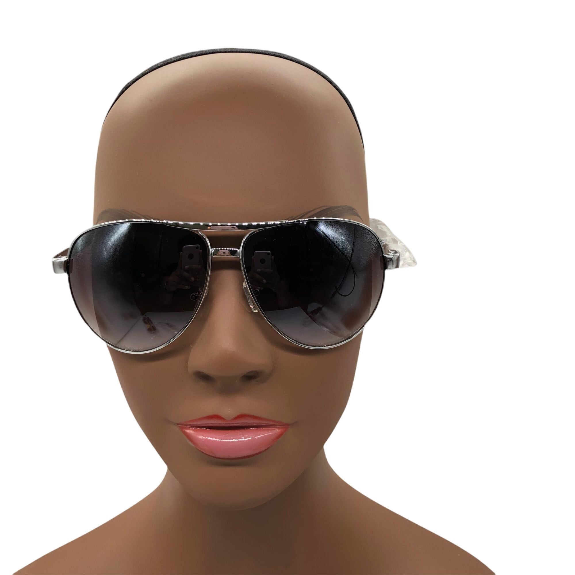 Aviator Style Womens Fashion Sunglasses Silver Frame Black Gradient Lenses UV400 Protection