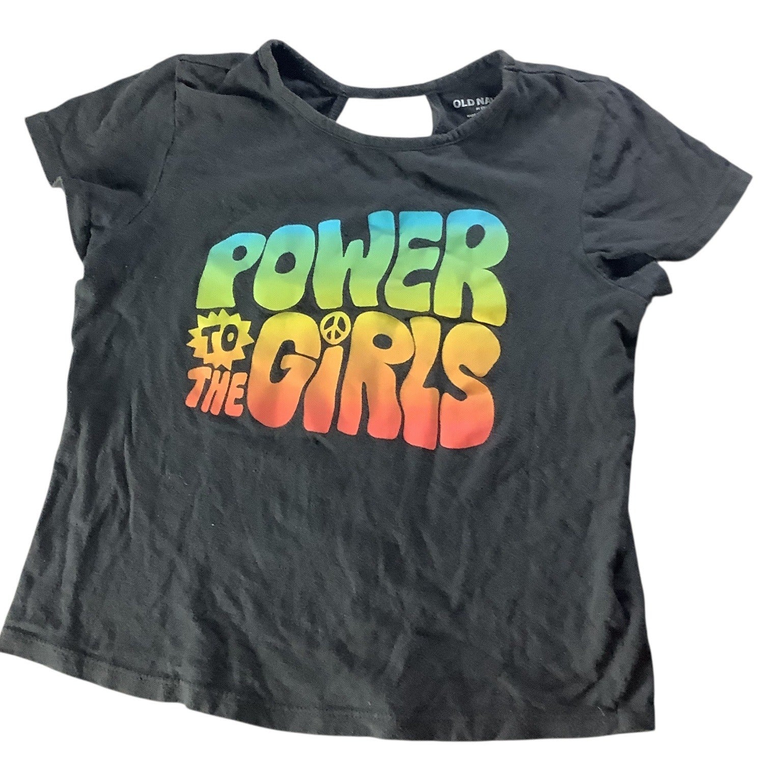 Old Navy Girls Black Graphic Tee "Power To The Girls" Design Short Sleeve M (8)