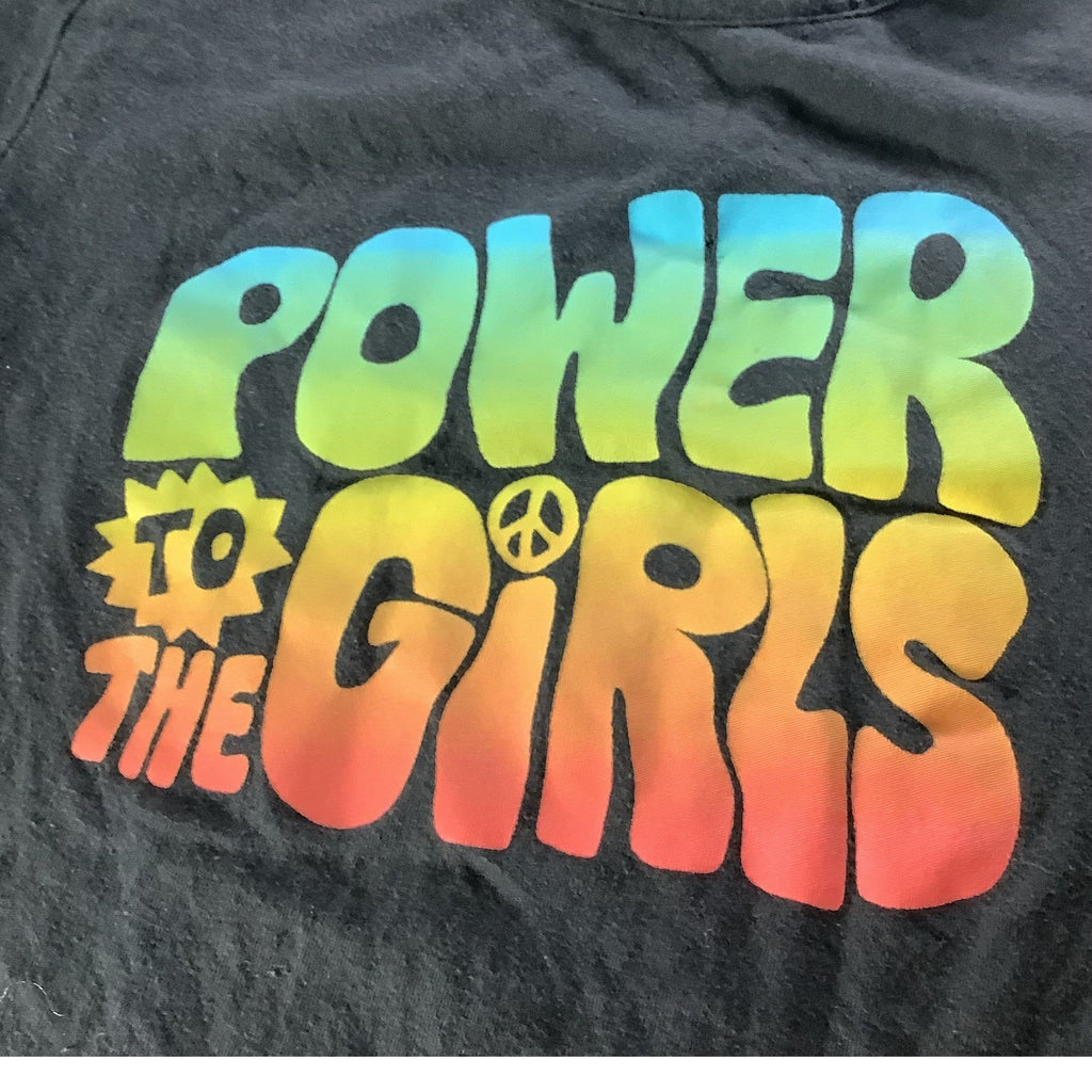 Old Navy Girls Black Graphic Tee "Power To The Girls" Design Short Sleeve M (8)
