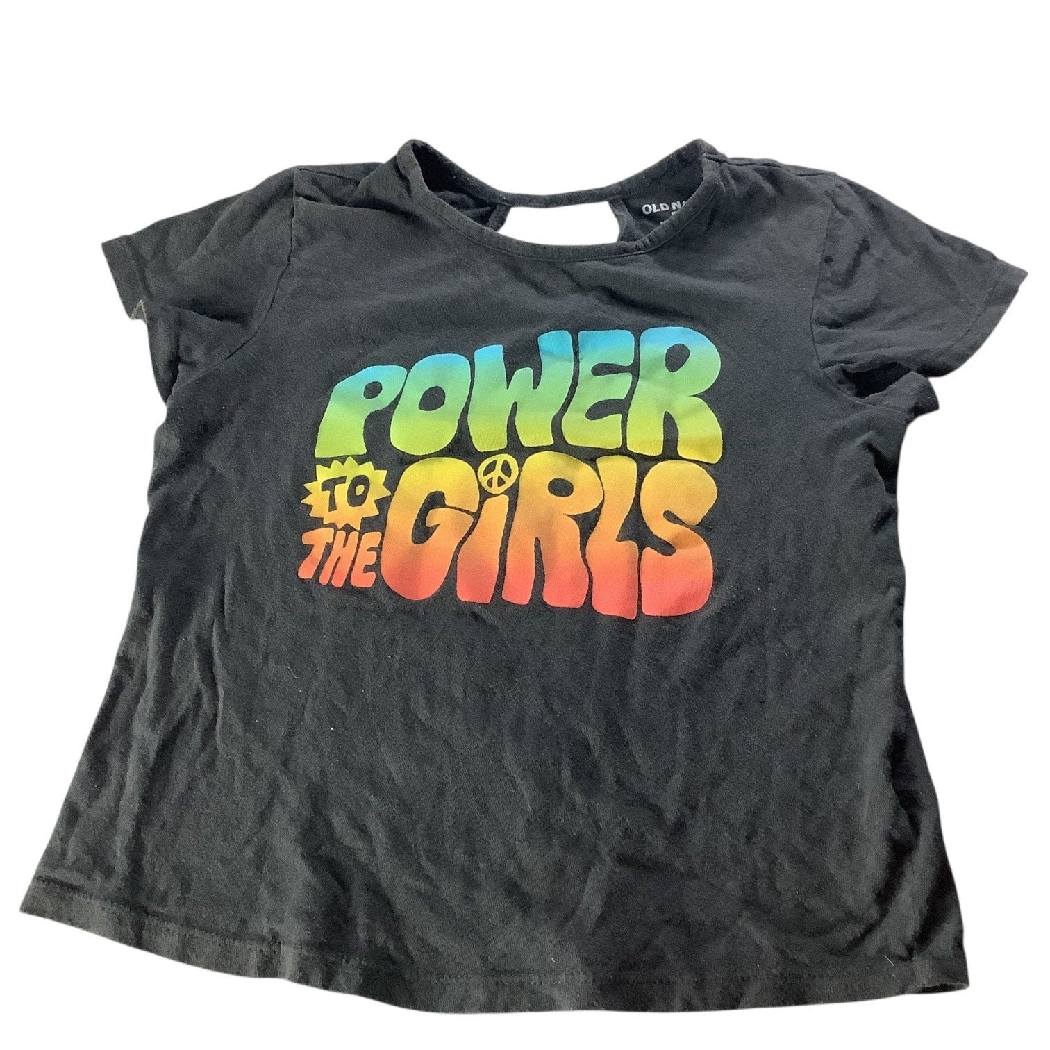 Old Navy Girls Black Graphic Tee "Power To The Girls" Design Short Sleeve M (8)