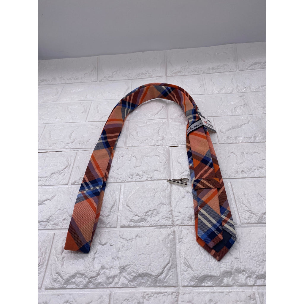 Skinny Tie Madness Mens Plaid Necktie Officer Orange Slim Fit Cotton Tie SKM2128