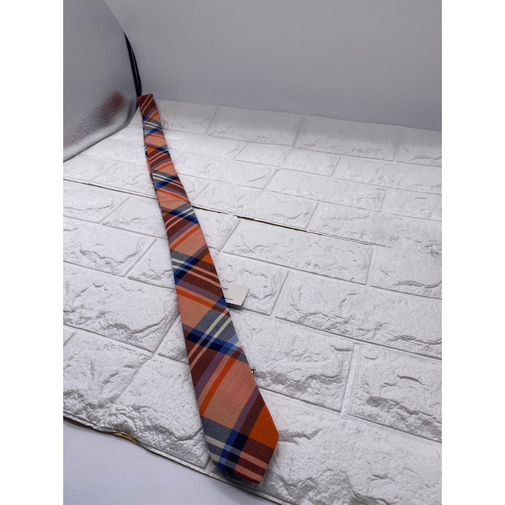 Skinny Tie Madness Mens Plaid Necktie Officer Orange Slim Fit Cotton Tie SKM2128