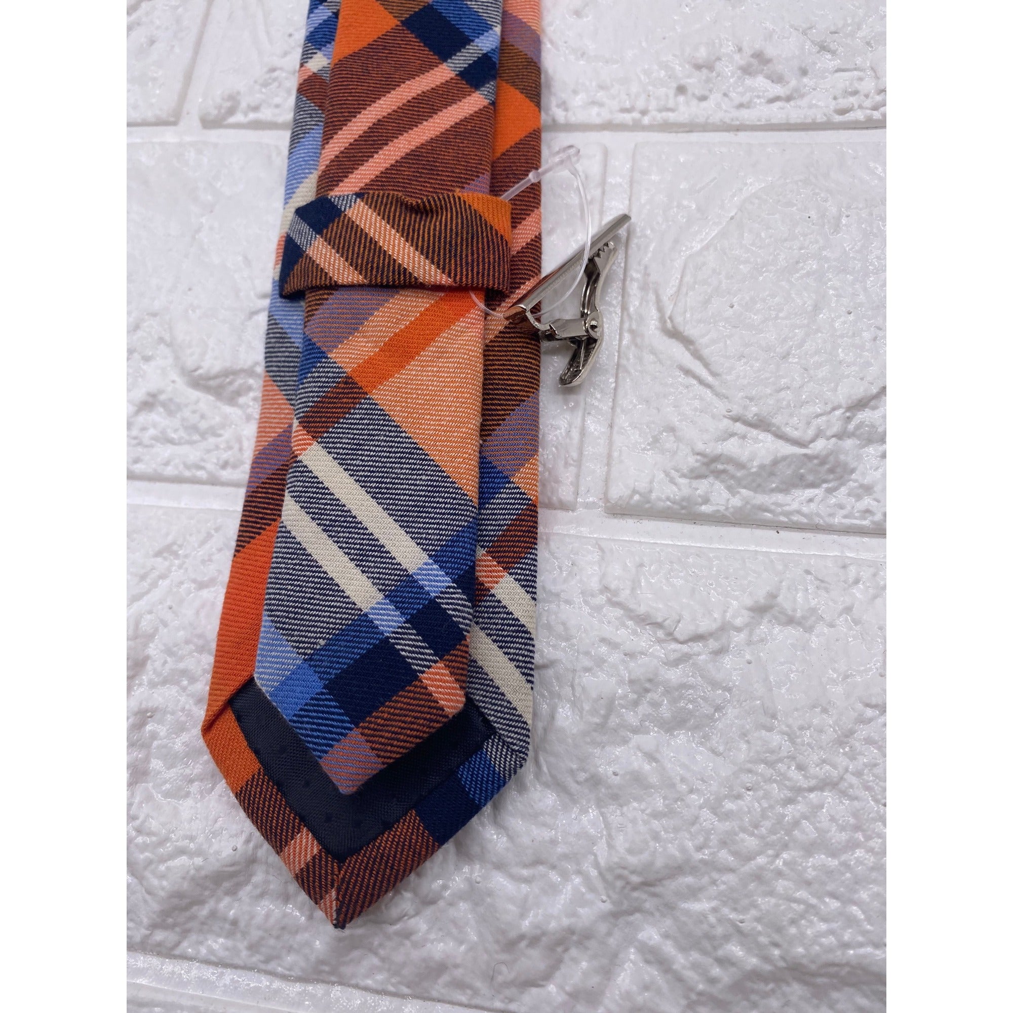 Skinny Tie Madness Mens Plaid Necktie Officer Orange Slim Fit Cotton Tie SKM2128