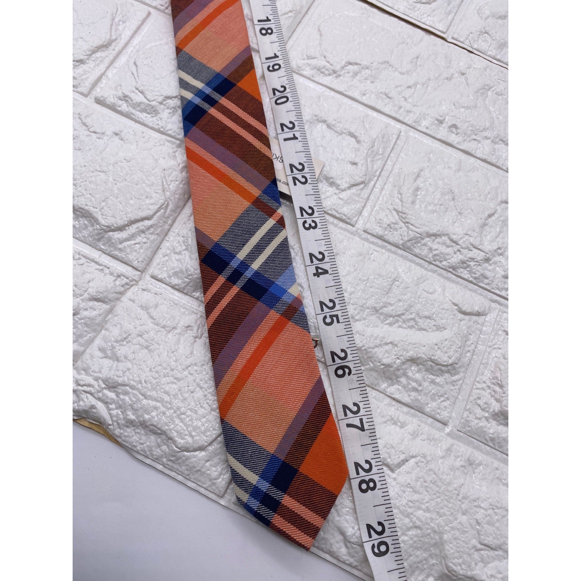 Skinny Tie Madness Mens Plaid Necktie Officer Orange Slim Fit Cotton Tie SKM2128