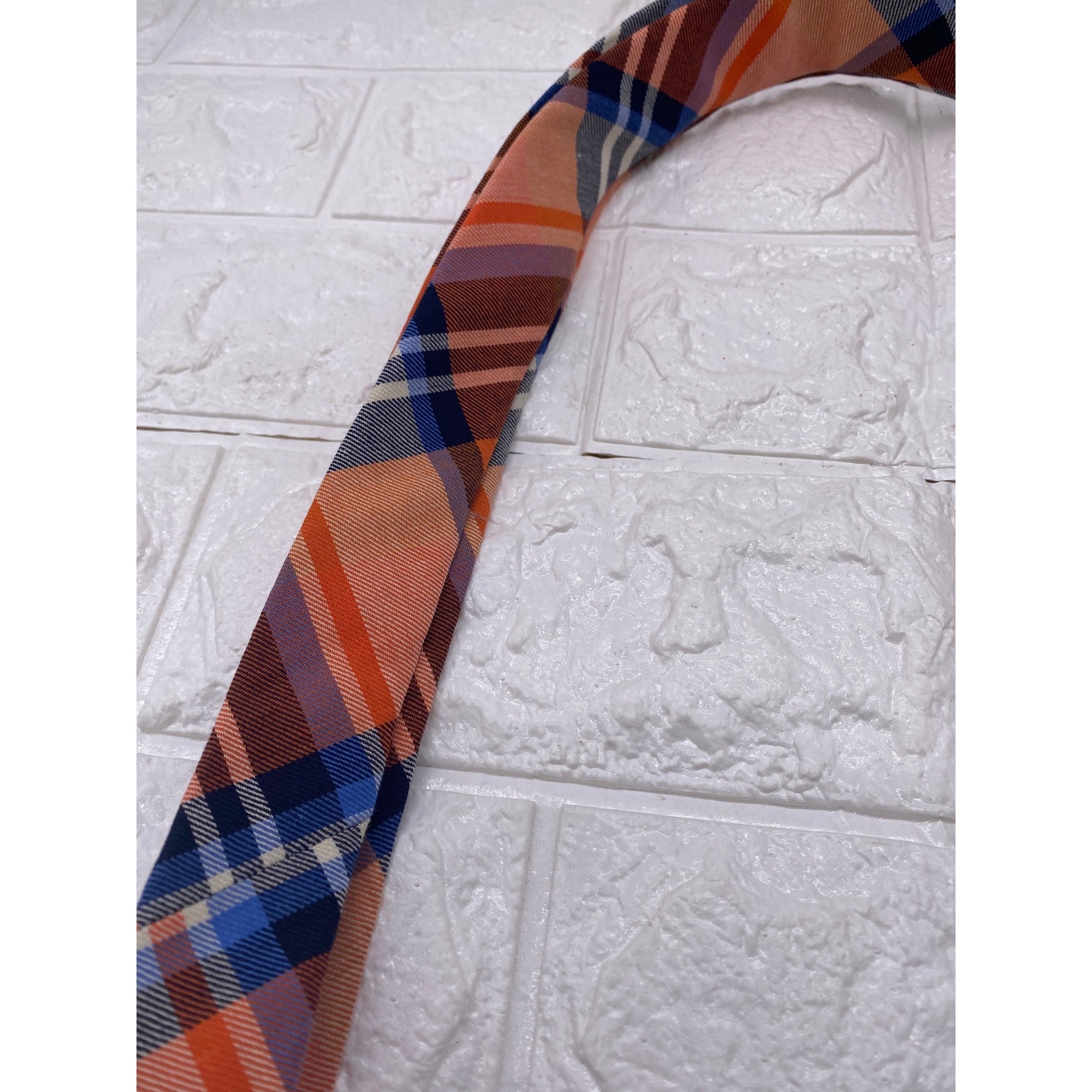 Skinny Tie Madness Mens Plaid Necktie Officer Orange Slim Fit Cotton Tie SKM2128