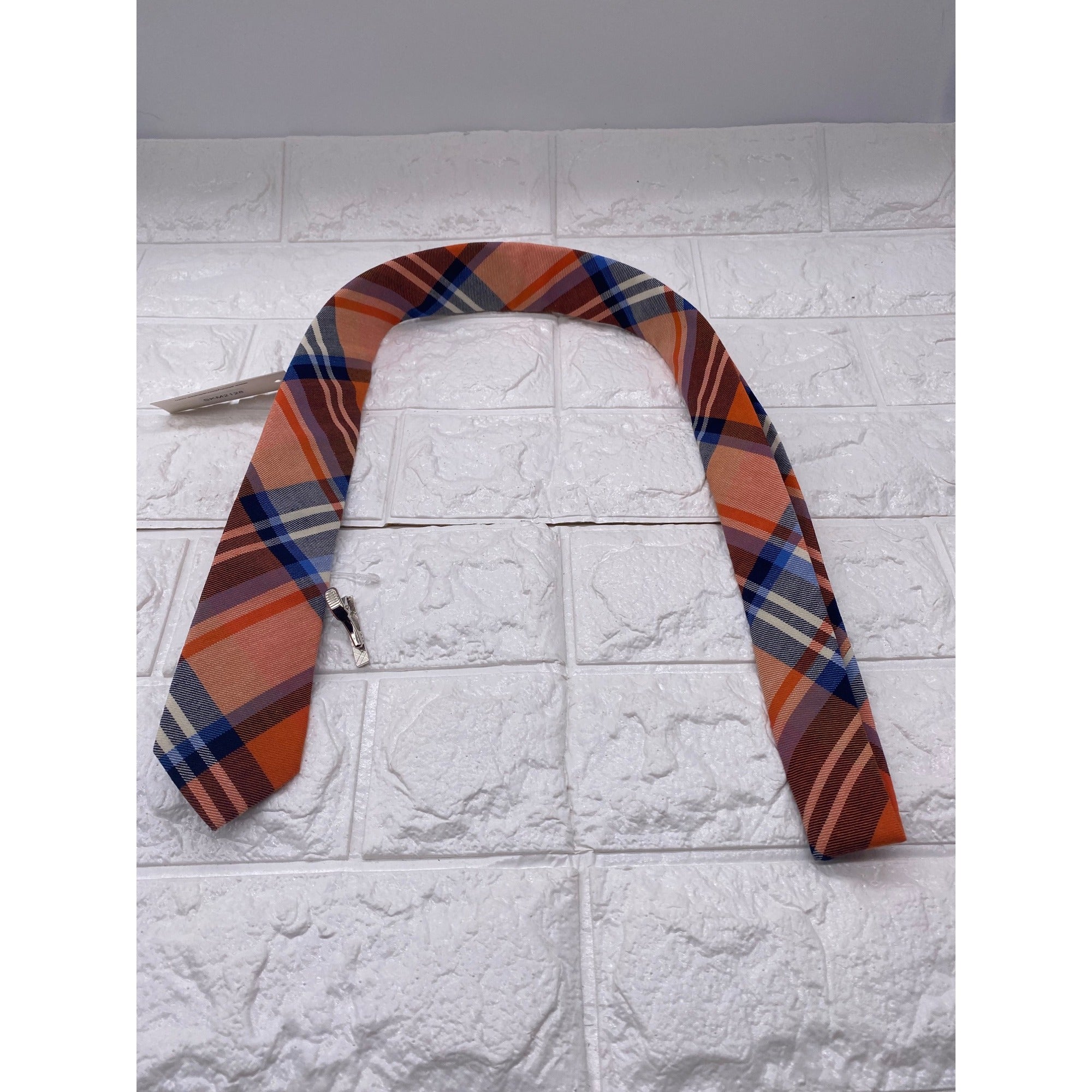 Skinny Tie Madness Mens Plaid Necktie Officer Orange Slim Fit Cotton Tie SKM2128