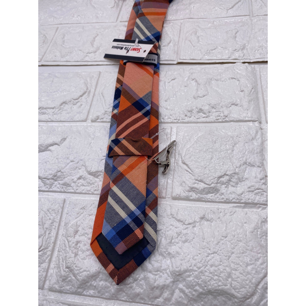 Skinny Tie Madness Mens Plaid Necktie Officer Orange Slim Fit Cotton Tie SKM2128
